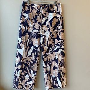 Colette Jo Faulkner Maeve pants cropped wide leg flare 32 navy tan floral anthro